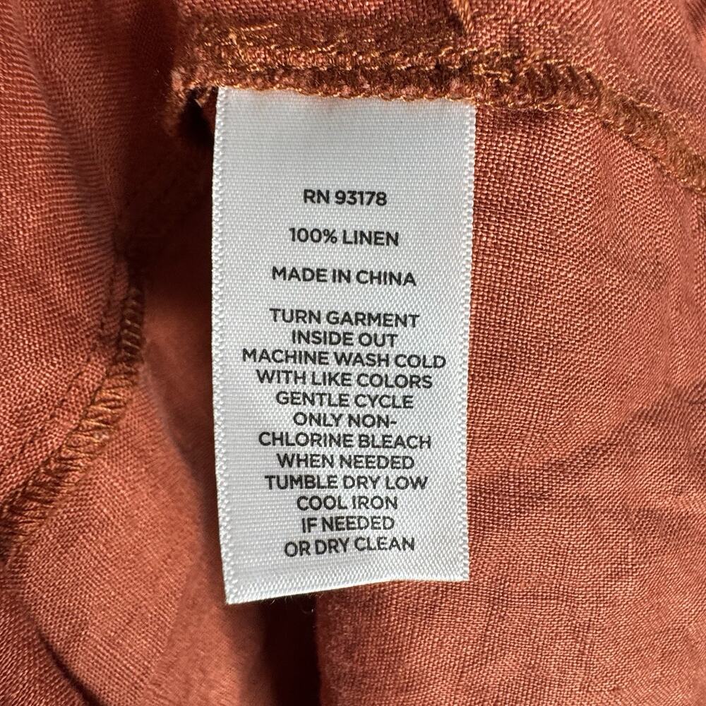 Magaschoni 100% Linen Shirt Dress Coral Roll Tab Sleeve Belted Size Large - Picture 12 of 13